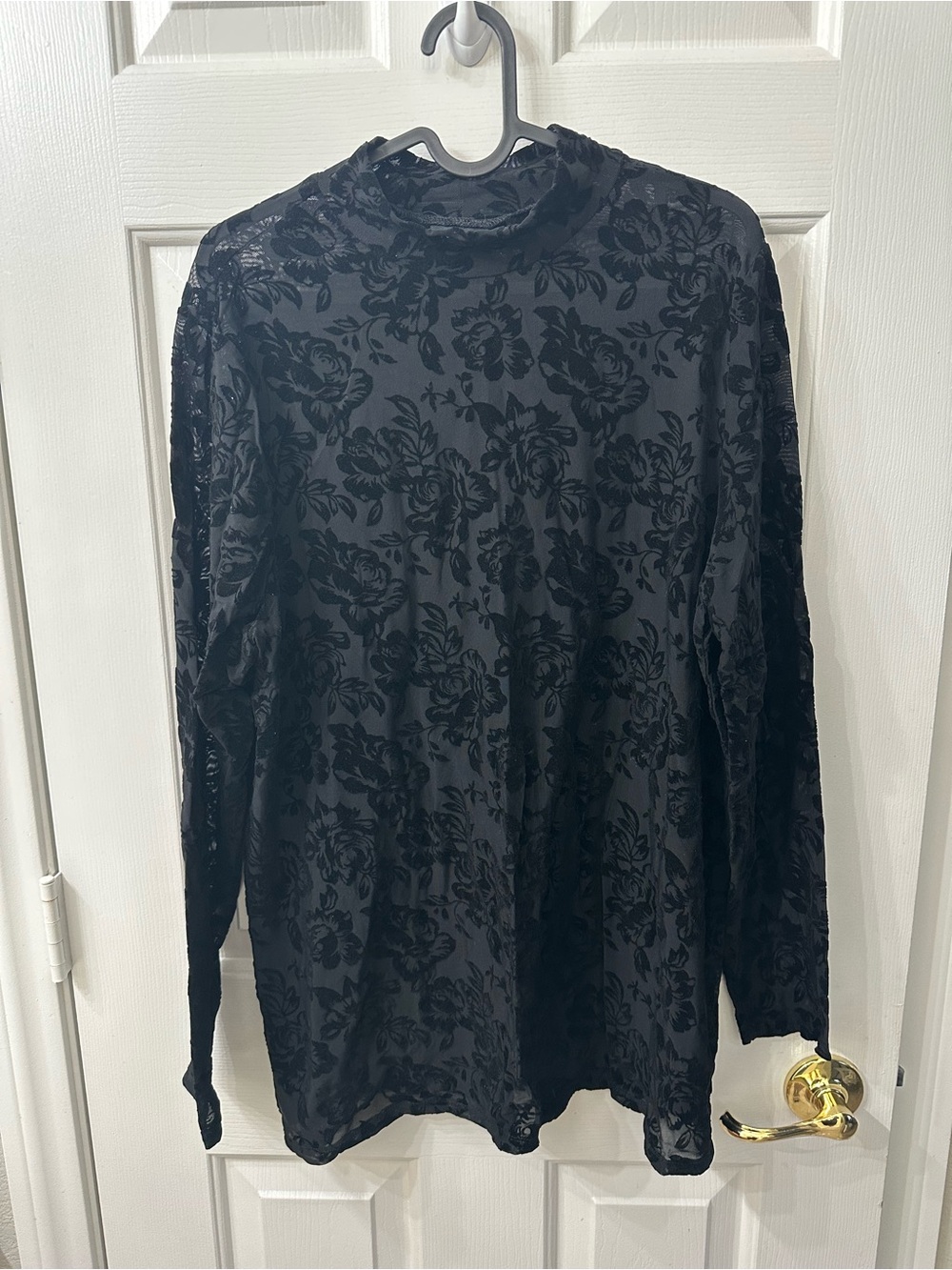Torrid Top Long Sleeve Black Floral Velvet Burnout Sheer Fitted High Neck 2X